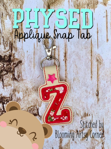 PhysEd Font Letter Z Applique  snap tab, or eyelet fob for 4x4  DIGITAL DOWNLOAD embroidery file ITH In the Hoop
