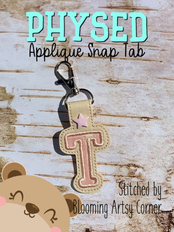 PhysEd Font Letter T Applique  snap tab, or eyelet fob for 4x4  DIGITAL DOWNLOAD embroidery file ITH In the Hoop