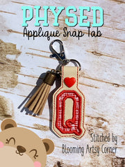 PhysEd Font Letter Q Applique  snap tab, or eyelet fob for 4x4  DIGITAL DOWNLOAD embroidery file ITH In the Hoop
