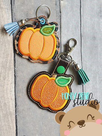 Pumpkin APPLIQUE Fob snap tab, or eyelet key fob  set 4x4  DIGITAL DOWNLOAD embroidery file ITH In the Hoop 0822