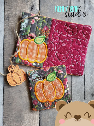 Pumpkin Applique COASTER and MUG RUG Set 4x4 5x7  DIGITAL DOWNLOAD embroidery file ITH In the Hoop 0822