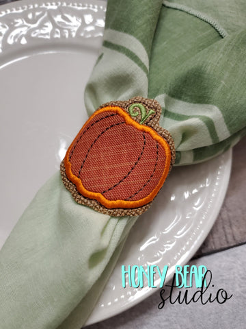 Fall Pumpkin Harvest Napkin Ring Snap 4x4  DIGITAL DOWNLOAD embroidery file ITH In the Hoop 10 2020