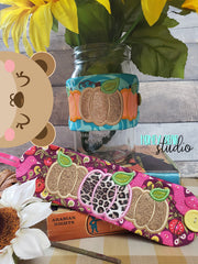 Three Pumpkin Applique Mug WRAP 5x7, 6x10 SET DIGITAL DOWNLOAD embroidery file ITH In the Hoop 0822