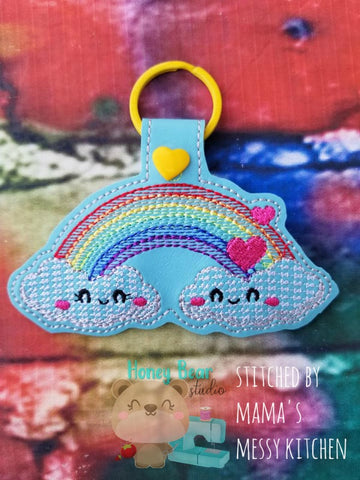 Rainbow Clouds in Love snap tab, or eyelet fob set for 4x4  DIGITAL DOWNLOAD embroidery file ITH In the Hoop Jan 11 2019