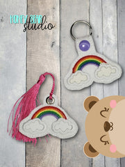 Rainbow Clouds Applique Snap Tab, Eyelet Fob 4x4 SET DIGITAL DOWNLOAD embroidery file ITH In the Hoop 0223 04