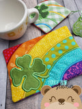 Lucky Clover Rainbow Scrap Buster Applique COASTER, Charm, and MUG RUG Set 4x4 5x7 DIGITAL DOWNLOAD embroidery file ITH In the Hoop 0223