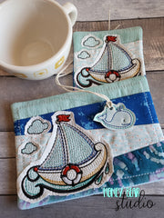 Painted Sailboat Applique COASTER and MUG RUG Set 4x4 5x7 1 design DIGITAL DOWNLOAD embroidery file ITH In the Hoop 0222