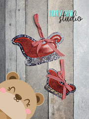 Santa's Sleigh Christmas Applique Ornament 4x4, 5x7 DIGITAL DOWNLOAD embroidery file ITH In the Hoop 1222