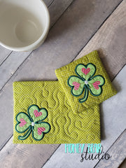 Shamrock Trinity Hidden Hearts Applique COASTER and MUG RUG Set 4x4 5x7 1 design DIGITAL DOWNLOAD embroidery file ITH In the Hoop 0321