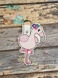 Fancy Floral Flamingo snap tab, or eyelet key fob  set 4x4  DIGITAL DOWNLOAD embroidery file ITH In the Hoop June 2019