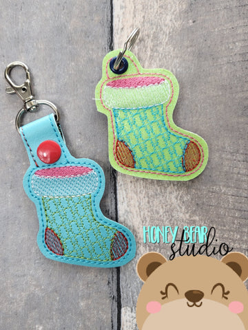 Simple Christmas Stocking snap tab, or eyelet key fob  set 4x4  DIGITAL DOWNLOAD embroidery file ITH In the Hoop 1122