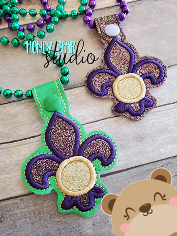 BEAD SNAPPER necklace add on Applique Fleur de Lis Mardi Gras 4x4  DIGITAL DOWNLOAD embroidery file ITH In the Hoop 0122