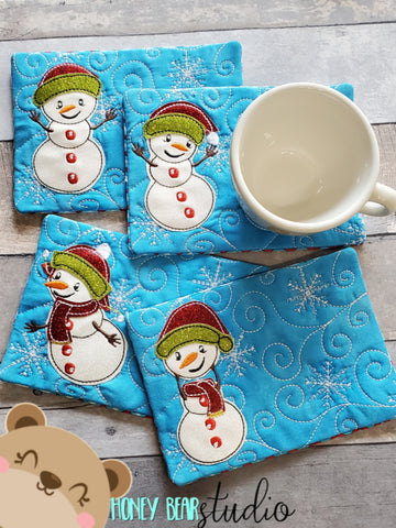 Snowman Snow Man Christmas Applique MUG RUG pack Big VALUE 4 Designs Pack 5x7 ONLY DIGITAL DOWNLOAD embroidery file ITH In the Hoop 1121