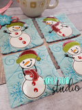 Snowman Snow Man Applique COASTER Set 4x4 4 designs DIGITAL DOWNLOAD embroidery file ITH In the Hoop 1121