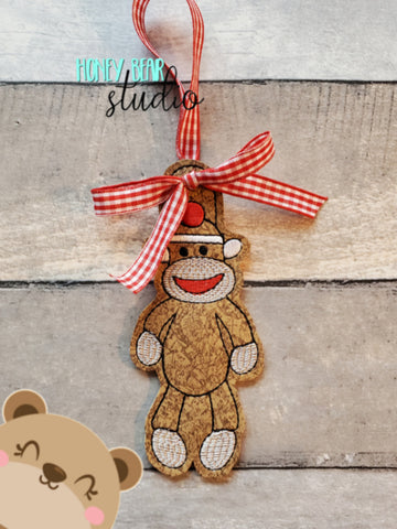 Sock Monkey Ornament 4x4 DIGITAL DOWNLOAD embroidery file ITH In the Hoop 1021