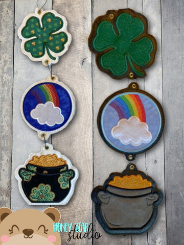 St Patrick Clover Lucky Rainbow Door Wall Hanger Set  for 4x4, 5x7 DIGITAL DOWNLOAD embroidery file ITH In the Hoop 0223