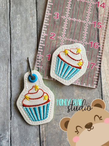 Star Spangled Cupcake Patriotic Sparkle Sprinkles feltie SET, feltie, charm or zipper pull eyelet for 4x4  DIGITAL DOWNLOAD embroidery file ITH In the Hoop 0722