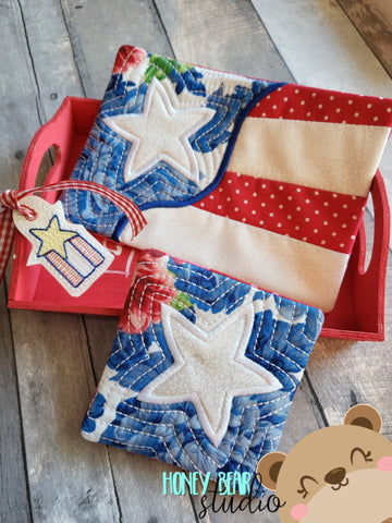 Stars Stripes Applique COASTER and MUG RUG Set 4x4 5x7 DIGITAL DOWNLOAD embroidery file ITH In the Hoop 0422