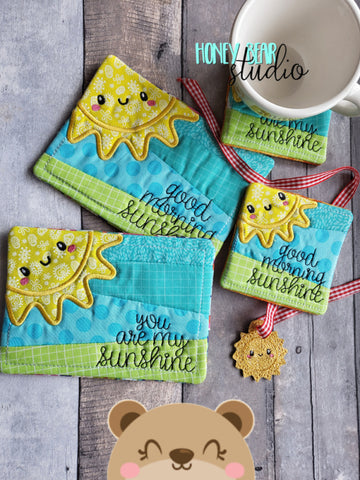 You Are My Sunshine Good Morning COASTER and MUG RUG Set 4x4 5x7  DIGITAL DOWNLOAD embroidery file ITH In the Hoop 0222