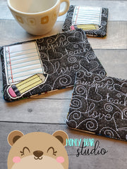 Teacher Notes Applique COASTER and MUG RUG Set 4x4 5x7 3 designs and BONUS CHARM DIGITAL DOWNLOAD embroidery file ITH In the Hoop 1021