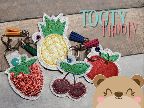 TOOTY FROOTY fruit fobs SET 1 ONE  snap tab or eyelet for 4x4  DIGITAL DOWNLOAD embroidery file ITH In the Hoop 082020