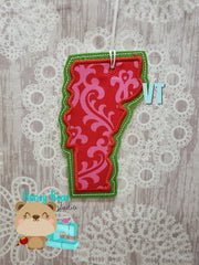 Vermont State Applique Christmas Ornament VT 4x4 5x7 DIGITAL DOWNLOAD embroidery file ITH In the Hoop