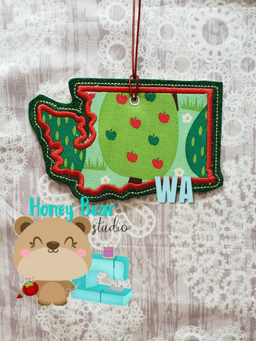 Washington State Applique Christmas Ornament MS 4x4 5x7 DIGITAL DOWNLOAD embroidery file ITH In the Hoop