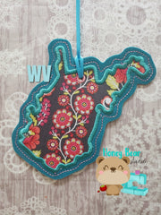 West Virginia State Applique Christmas Ornament MS 4x4 5x7 DIGITAL DOWNLOAD embroidery file ITH In the Hoop