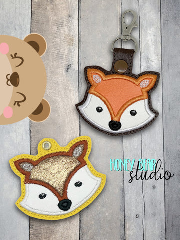 Woodland Fox Applique Snap Tab, Eyelet Fob 4x4 SET DIGITAL DOWNLOAD embroidery file ITH In the Hoop 0323 02