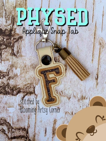 PhysEd Font Letter F Applique  snap tab, or eyelet fob for 4x4  DIGITAL DOWNLOAD embroidery file ITH In the Hoop