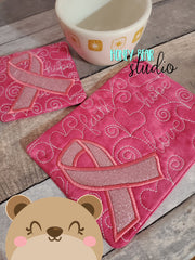 Awareness Ribbon Applique COASTER and MUG RUG Set 4x4 5x7 1 design DIGITAL DOWNLOAD embroidery file ITH In the Hoop 1021