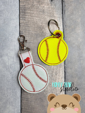 Baseball Softball Bean Stitch Simple FAST Fob snap tab, or eyelet key fob  set 4x4  DIGITAL DOWNLOAD embroidery file ITH In the Hoop 0822