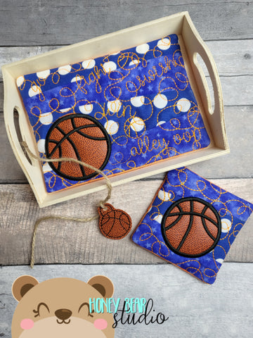 Basketball Applique Strips COASTER and MUG RUG Set 4x4 5x7  DIGITAL DOWNLOAD embroidery file ITH In the Hoop 0822