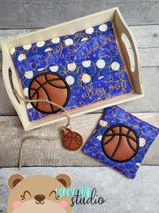 Basketball Applique Strips COASTER and MUG RUG Set 4x4 5x7  DIGITAL DOWNLOAD embroidery file ITH In the Hoop 0822