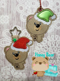 Christmas Santa Bear Teddy Snap Tab, Eyelet SET DIGITAL DOWNLOAD embroidery file ITH In the Hoop