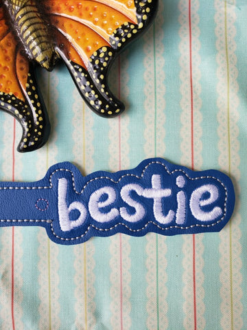 BESTIE Best Friend snap tab, or eyelet fob for 4x4  DIGITAL DOWNLOAD 1 embroidery file ITH In the Hoop Apr 11 2019