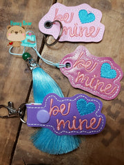 Be Mine Heart Valentine snap tab, or eyelet fob for 4x4  DIGITAL DOWNLOAD embroidery file ITH In the Hoop Jan 28 2019
