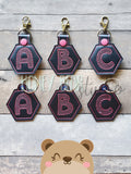 CHALKY Font FULL ALPHABET A-Z  HEXI  snap tab, or eyelet fob for 4x4  DIGITAL DOWNLOAD embroidery file ITH In the Hoop 0921