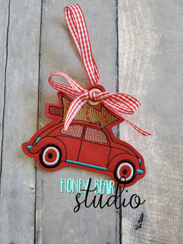 Go Go Christmas Car with Tree Ornament 4x4 SET DIGITAL DOWNLOAD embroidery file ITH In the Hoop 1221