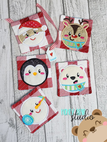 Cozy Christmas Applique Coaster Set DIGITAL DOWNLOAD embroidery file ITH In the Hoop 1022