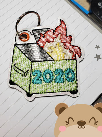 Dumpster Fire Hot Mess 2020 snap tab or eyelet for 4x4  DIGITAL DOWNLOAD embroidery file ITH In the Hoop 082020