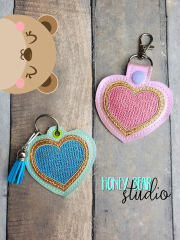Heart Chenille-type snap tab or eyelet fob for 4x4  DIGITAL DOWNLOAD embroidery file ITH In the Hoop 0123