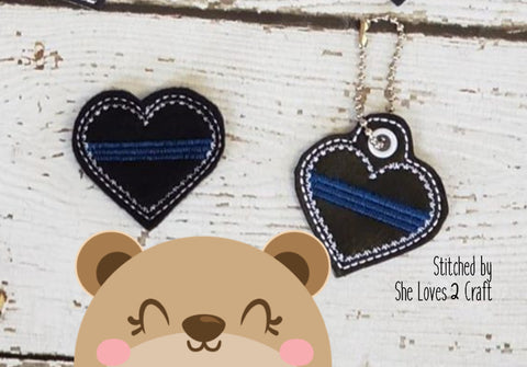 Blue Line Heart Police Officer feltie SET, feltie, charm or zipper pull eyelet for 4x4  DIGITAL DOWNLOAD embroidery file ITH In the Hoop Mar 2020
