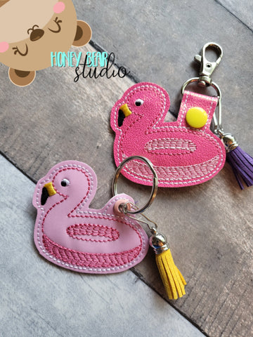 Flamingo Floatie snap tab, or eyelet key fob  set 4x4  DIGITAL DOWNLOAD embroidery file ITH In the Hoop 0422