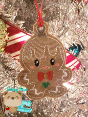 Gingerbread with Bow Tie Boy Eyelet Ornament 4x4 DIGITAL DOWNLOAD embroidery file ITH In the Hoop Nov 5 2018