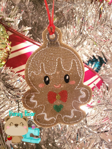 Gingerbread with Bow Tie Boy Eyelet Ornament 4x4 DIGITAL DOWNLOAD embroidery file ITH In the Hoop Nov 5 2018
