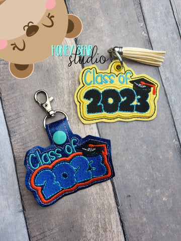 Fill Stitch Class of 2023 23 snap tab or eyelet fob for 4x4  DIGITAL DOWNLOAD embroidery file ITH In the Hoop 0123
