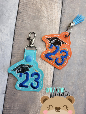 Class of 2023 23 snap tab or eyelet fob for 4x4  DIGITAL DOWNLOAD embroidery file ITH In the Hoop 0123