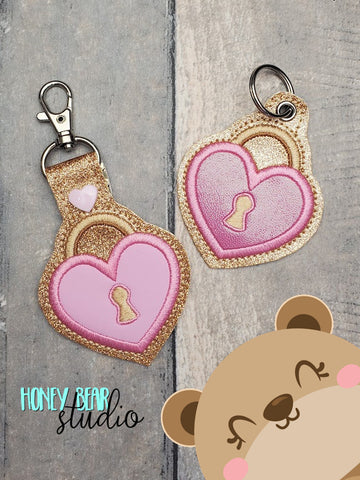 Lock Locket Key Applique Heart Valentine Love Snap Tab, Eyelet SET DIGITAL DOWNLOAD embroidery file ITH In the Hoop 1222