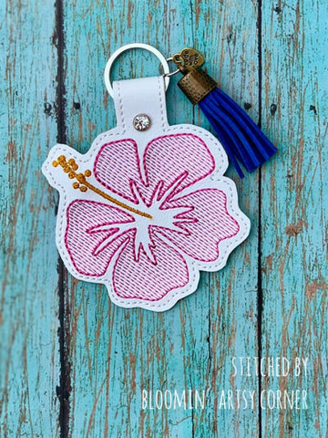 Hibiscus Flower Tropical plant snap tab, or eyelet key fob  set 4x4  DIGITAL DOWNLOAD embroidery file ITH In the Hoop June 2019